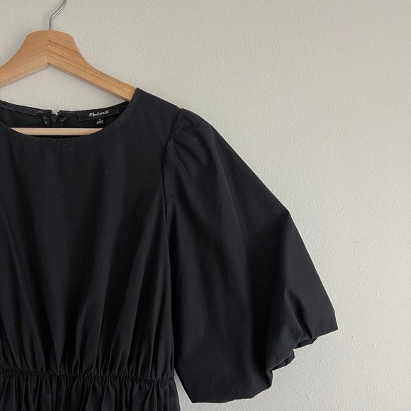 Madewell Poplin Crewneck Bubble-Sleeve Mini Dress w/ POCKETS - Black Size 2 - Picture 6 of 8